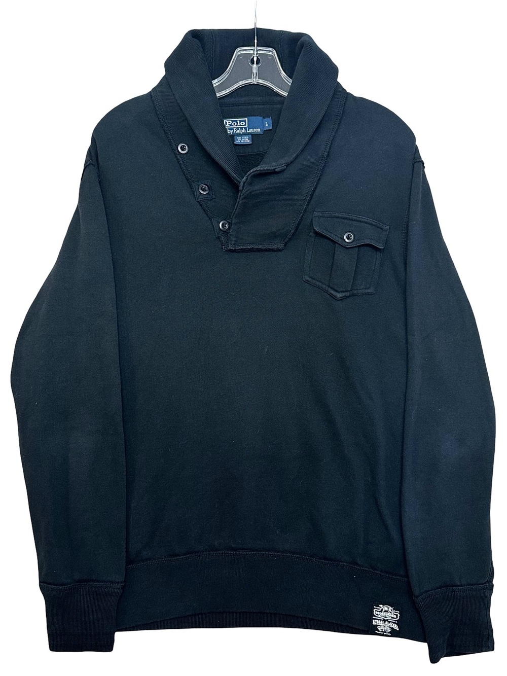Polo Ralph Lauren Black Shawl Collar Sweatshirt Button Pullover Sz L